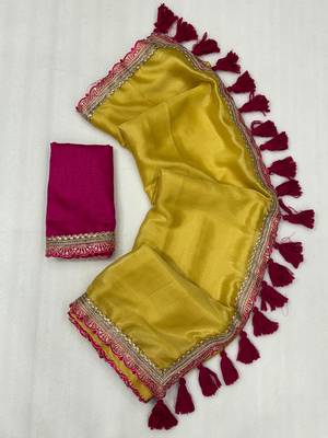 Yellow multicolor sequece embroidery work moss chiffon saree with blouse 2