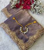 Blue multicolor sequece embroidery work fendy chiffon saree with blouse