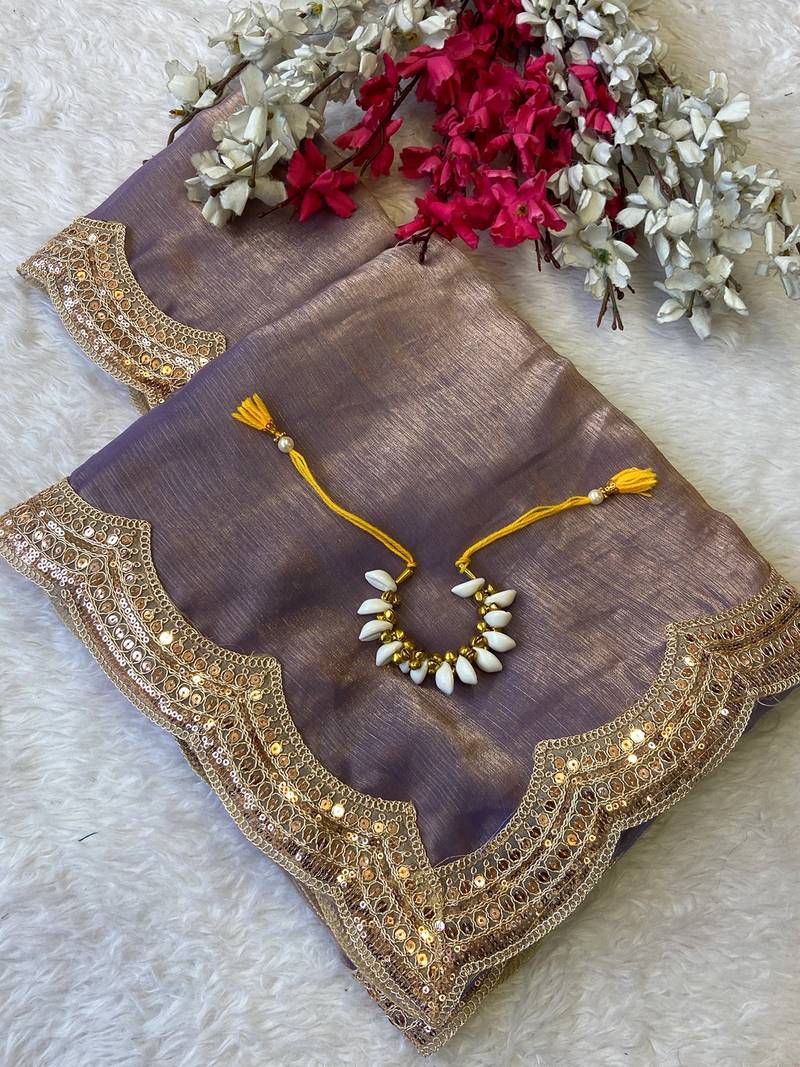 Blue multicolor sequece embroidery work fendy chiffon saree with blouse