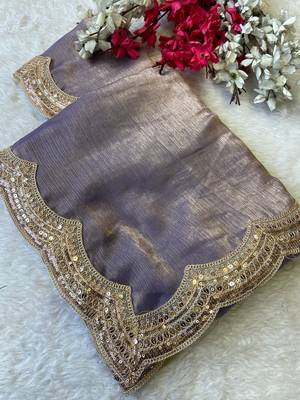 Blue multicolor sequece embroidery work fendy chiffon saree with blouse 2
