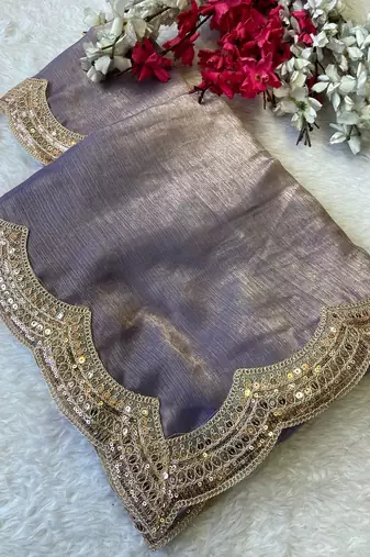 Blue multicolor sequece embroidery work fendy chiffon saree with blouse