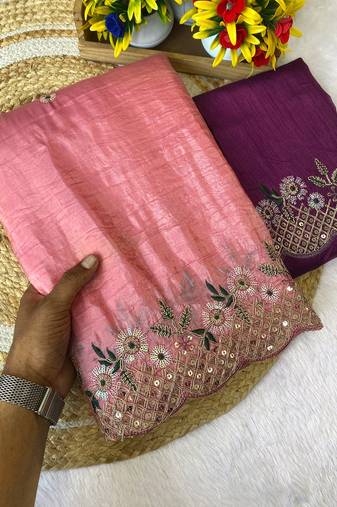 Gajari coding embroidery work gold crush saree with blouse