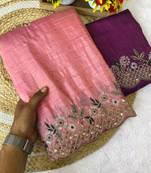 Gajari coding embroidery work gold crush saree with blouse