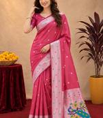 Gajri art silk blend banarasi jacuard work pethani saree with unstitched blouse piece
