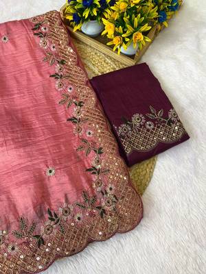 Gajari coding embroidery work gold crush saree with blouse 2