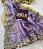 Levender coding embroidery work gold crush saree with blouse