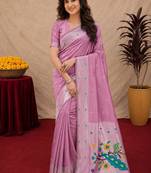 Light pink art silk blend banarasi jacuard work pethani saree with unstitched blouse piece