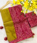 Mustard mill print & embroidery lace chiffon saree with blouse