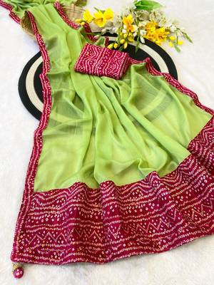 Pista mill print & embroidery lace chiffon saree with blouse 2