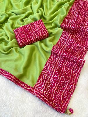 Pista mill print & embroidery lace chiffon saree with blouse 3