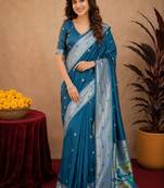 Rama art silk blend banarasi jacuard work pethani saree with unstitched blouse piece