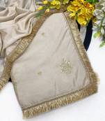Chikoo multicolor sequece embroidery work chinon saree with blouse