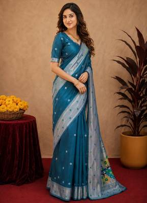 Rama art silk blend banarasi jacuard work pethani saree with unstitched blouse piece 2