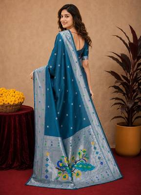 Rama art silk blend banarasi jacuard work pethani saree with unstitched blouse piece 3