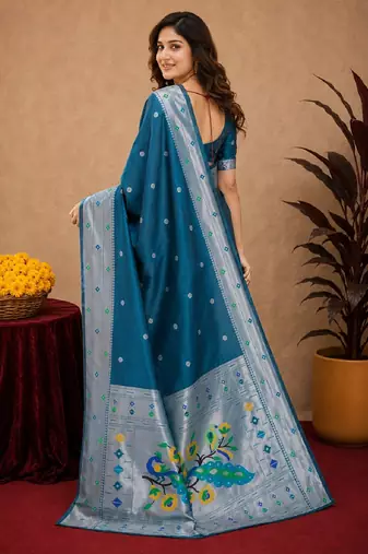 Rama art silk blend banarasi jacuard work pethani saree with unstitched blouse piece