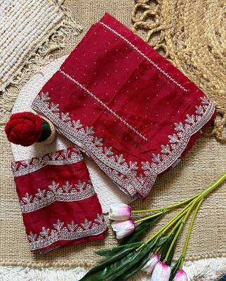 Maroon zari embroidery work star georgette saree with blouse 1