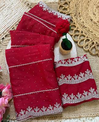 Maroon zari embroidery work star georgette saree with blouse 3