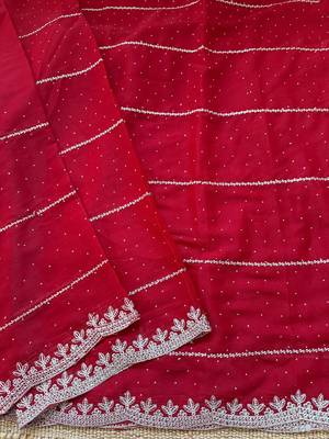 Maroon zari embroidery work star georgette saree with blouse 4