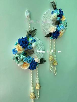 handmade blue floral peacock feather door hanging toran for home diwali wedding decoration (pack of 2) 1