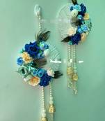 handmade blue floral peacock feather door hanging toran for home diwali wedding decoration (pack of 2)