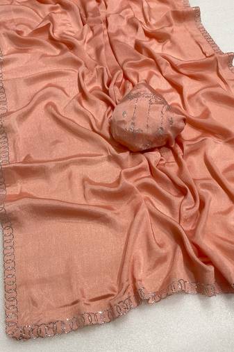 Gajari zharkan stone work chinon saree with blouse