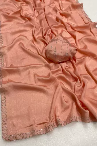 Gajari zharkan stone work chinon saree with blouse