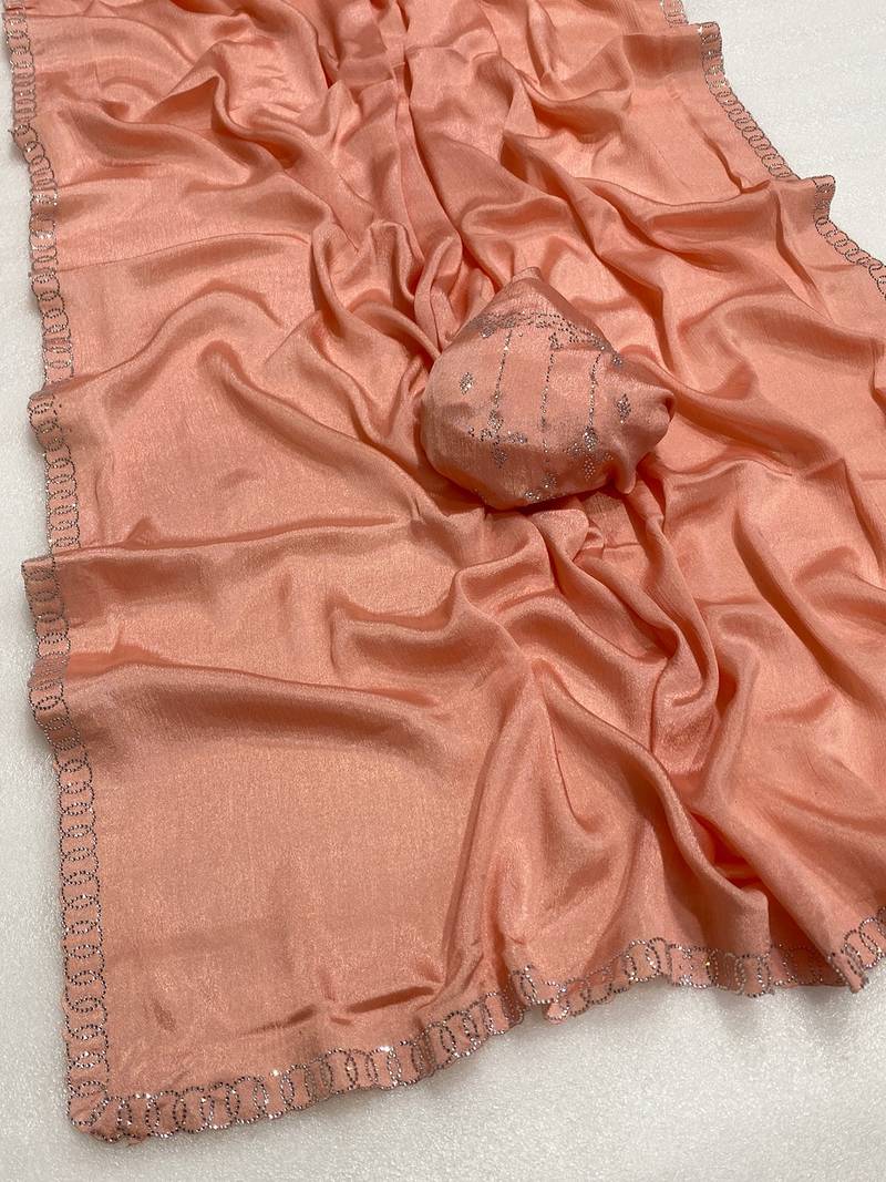 Gajari zharkan stone work chinon saree with blouse