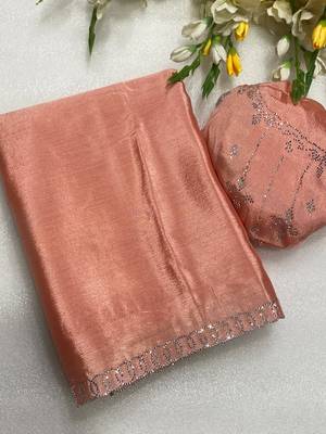 Gajari zharkan stone work chinon saree with blouse 2