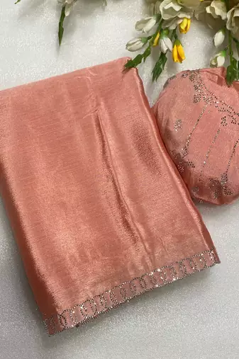 Gajari zharkan stone work chinon saree with blouse