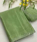 Pista zharkan stone work chinon saree with blouse