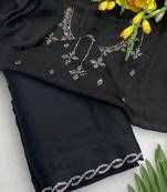 Black zharkan stone work chiffon saree with blouse