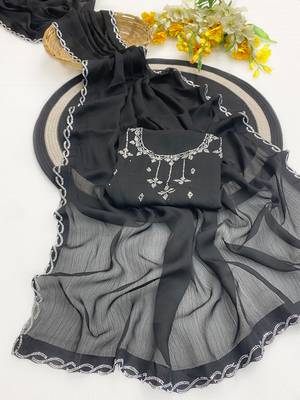 Black zharkan stone work chiffon saree with blouse 2