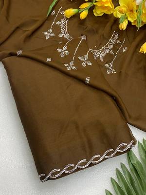 Mustard zharkan stone work chiffon saree with blouse 2