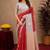Grey red art silk blend jacquard motif work saree with unstitched blouse piece