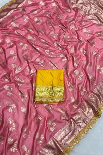 Gajari hand dying & embroidery lace dola silk blend saree with blouse