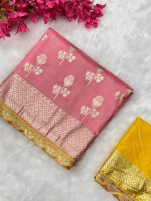 Gajari hand dying & embroidery lace dola silk blend saree with blouse 2