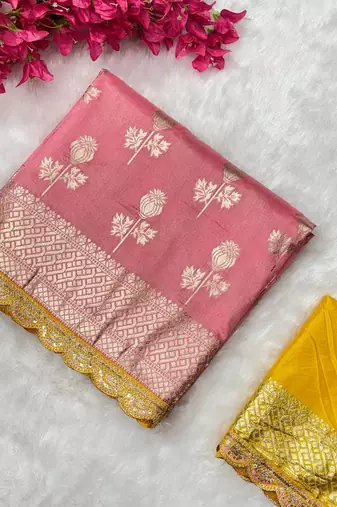 Gajari hand dying & embroidery lace dola silk blend saree with blouse