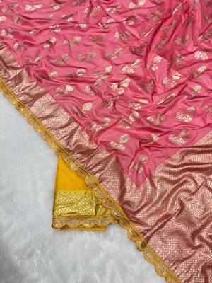 Gajari hand dying & embroidery lace dola silk blend saree with blouse 3
