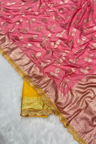 Gajari hand dying & embroidery lace dola silk blend saree with blouse