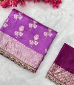Lavender hand dying & embroidery lace dola silk blend saree with blouse
