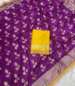 Purple hand dying & embroidery lace dola silk blend saree with blouse