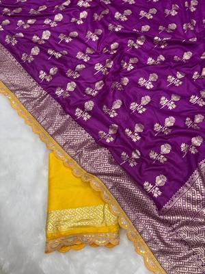 Purple hand dying & embroidery lace dola silk blend saree with blouse 3