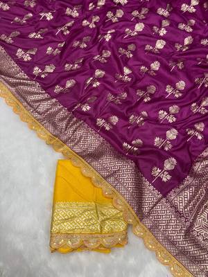 Wine hand dying & embroidery lace dola silk blend saree with blouse 2