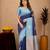 Rama blue art silk blend jacquard motif work saree with unstitched blouse piece