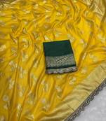 Yellow hand dying & embroidery lace dola silk blend saree with blouse