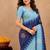Rama blue art silk blend jacquard motif work saree with unstitched blouse piece