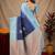 Rama blue art silk blend jacquard motif work saree with unstitched blouse piece
