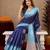 Rama blue art silk blend jacquard motif work saree with unstitched blouse piece