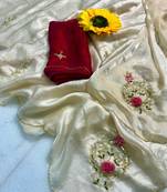 Chikoo handwork fendy satin saree with blouse