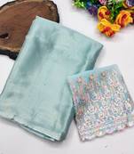Firozi multicolor sequece embroidery work moss chiffon saree with blouse